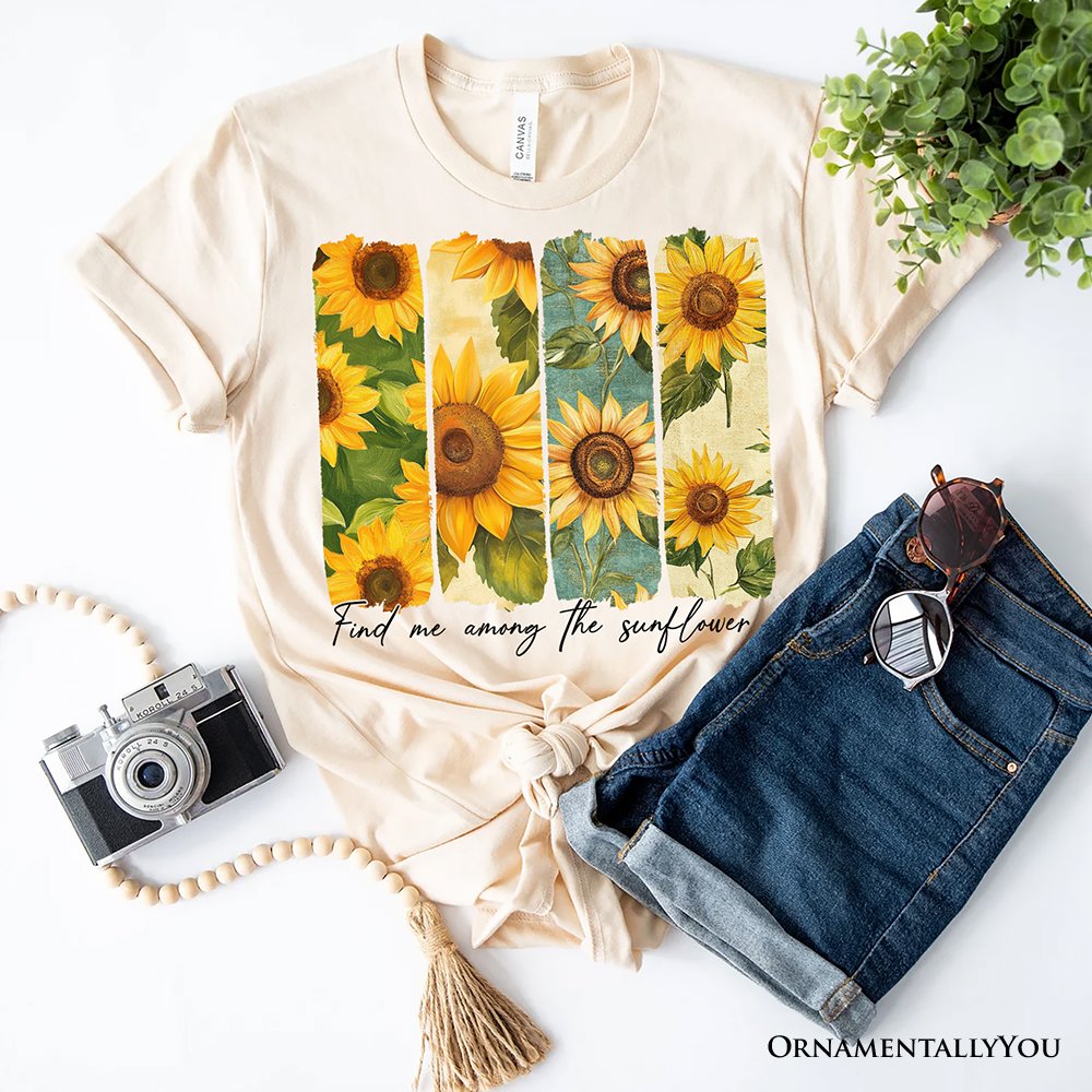 Find Me Among the Sunflowers T-Shirt, White and Natural Floral Tee for Trendy Women