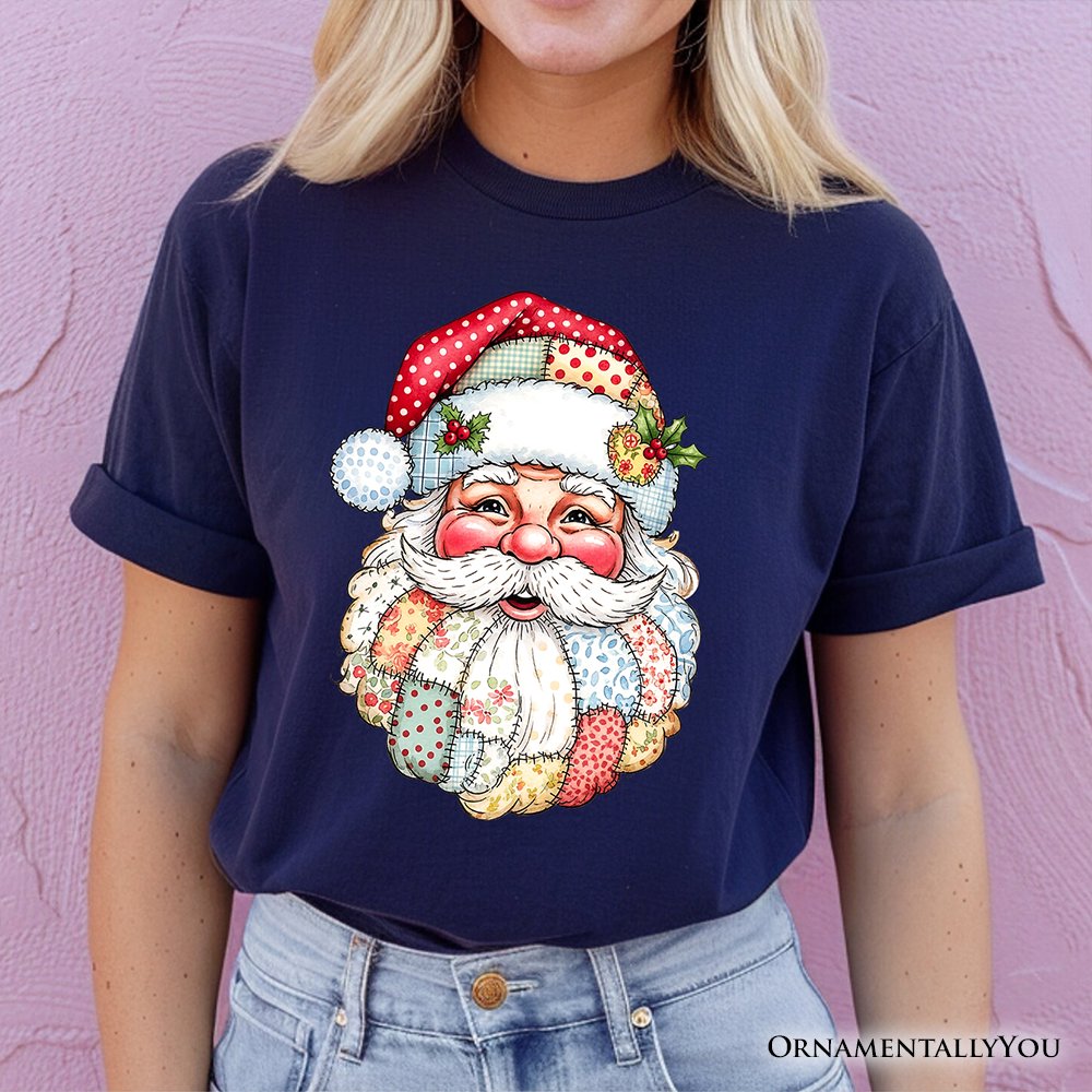 Patchwork Santa Claus T-Shirt, Retro Christmas Holiday Tee