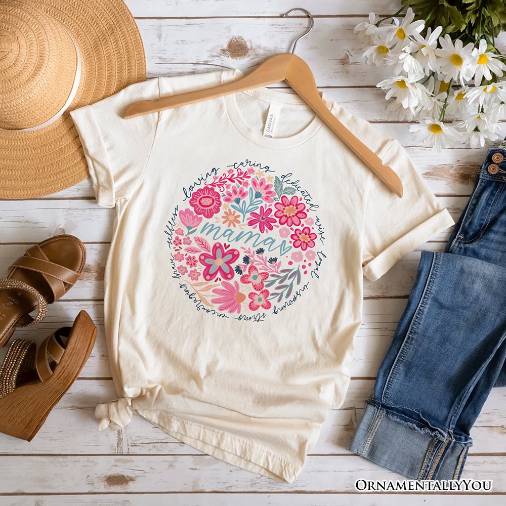 Inspiring Floral Mama T-Shirt, White, Black and Natural Boho Tee for Strong and Loving Mothers