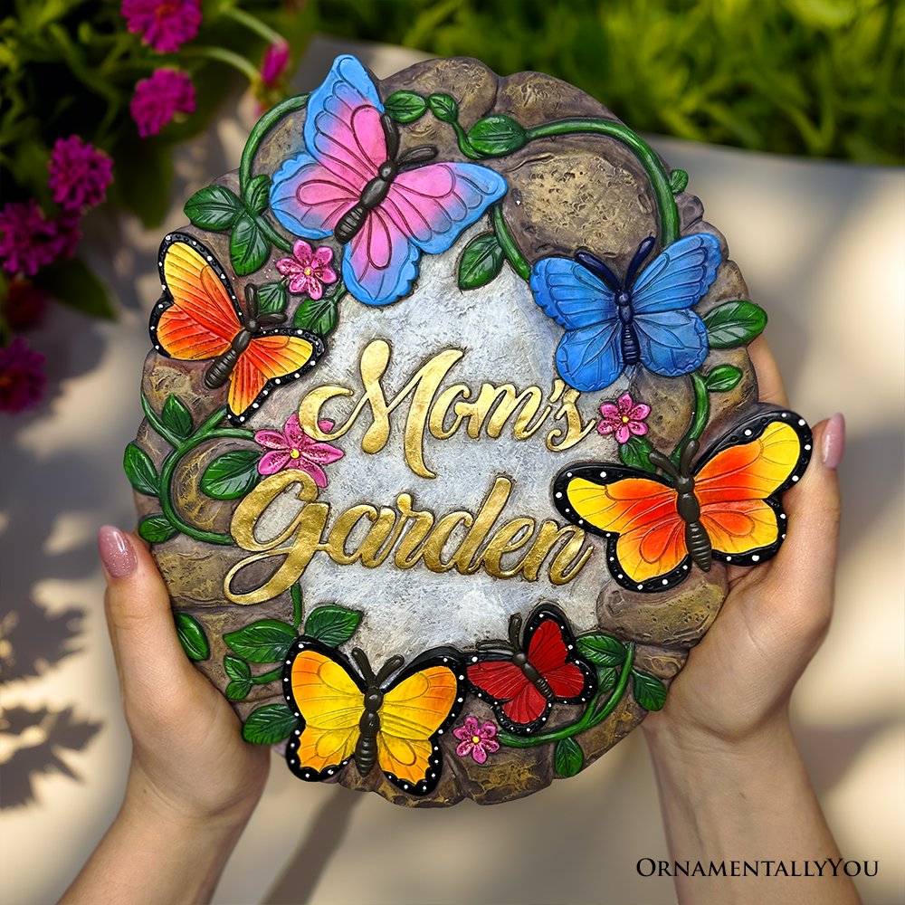 Mom’s Garden with Butterflies Stepping Stone, 9.5" Decorative Outdoor Decoration