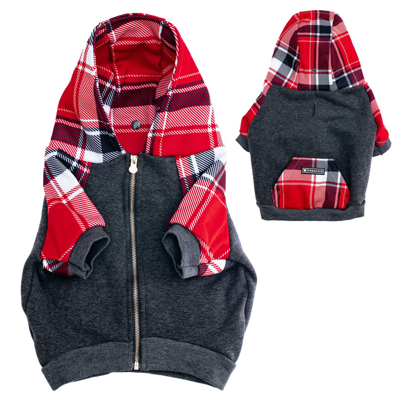 Frenchie Dog Hoodie - Scarlet Plaid - HT Animal Supply