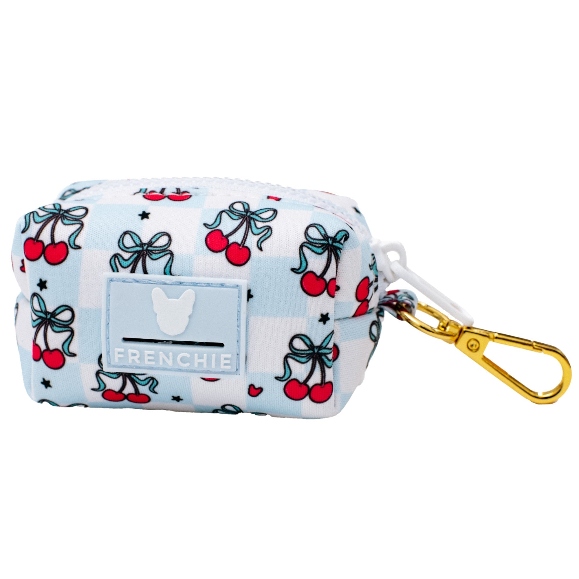 Frenchie Poo Bag Holder - Cherries Blue