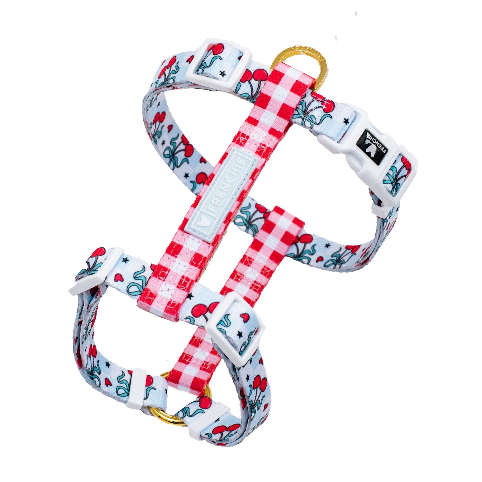 Frenchie Strap Harness - Cherries Blue