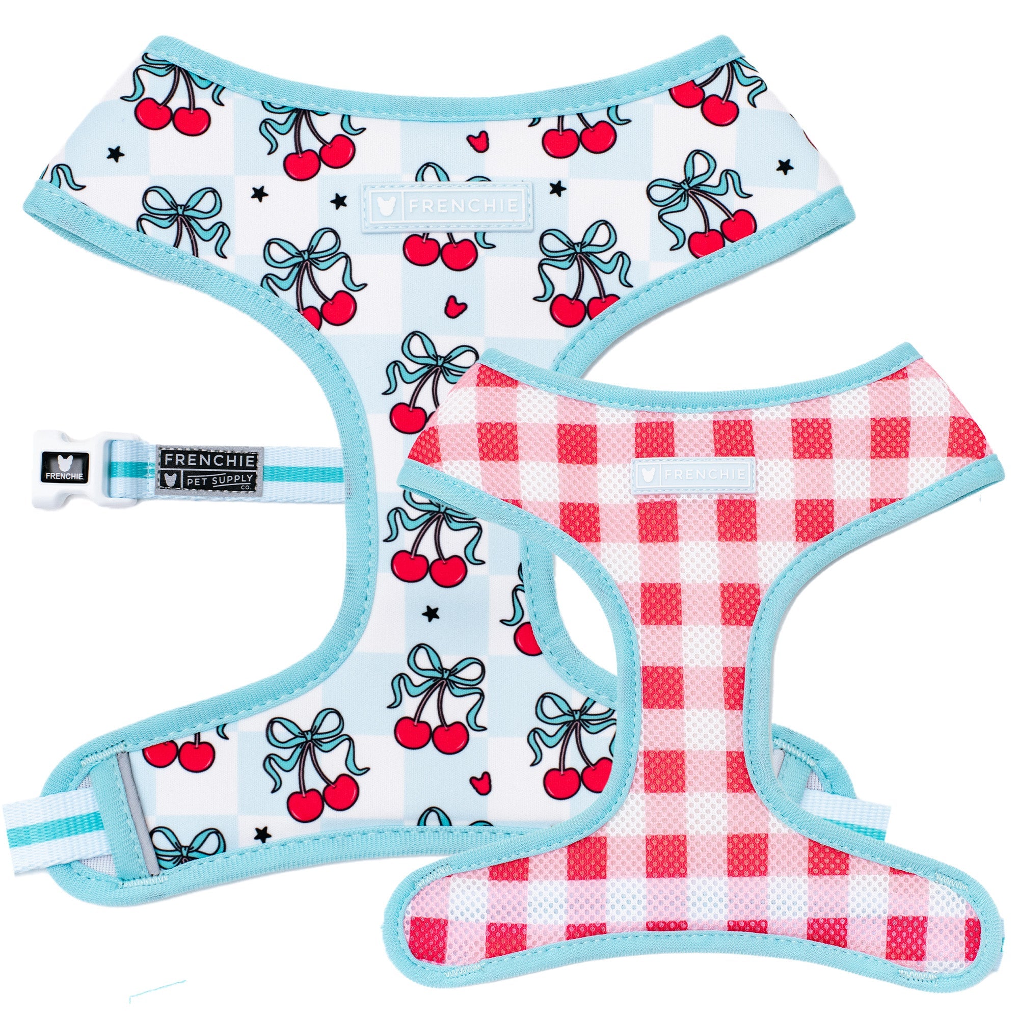 Frenchie Duo Reversible Harness - Cherries Blue