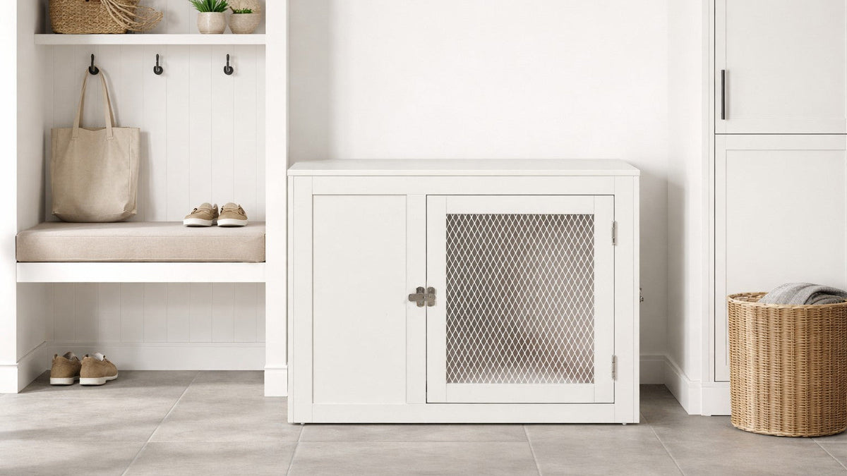 Bowsers Fresco Wood Dog Crate Furniture - Designer Indoor Crate and End Table