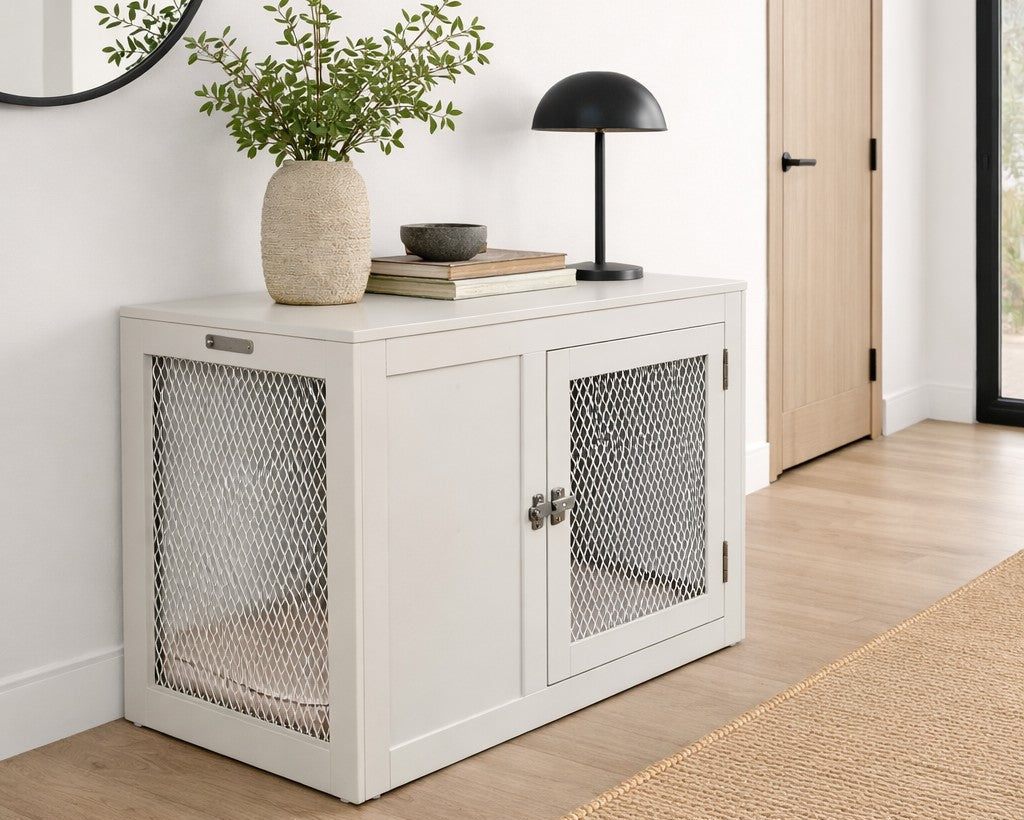 Bowsers Fresco Wood Dog Crate Furniture - Designer Indoor Crate and End Table