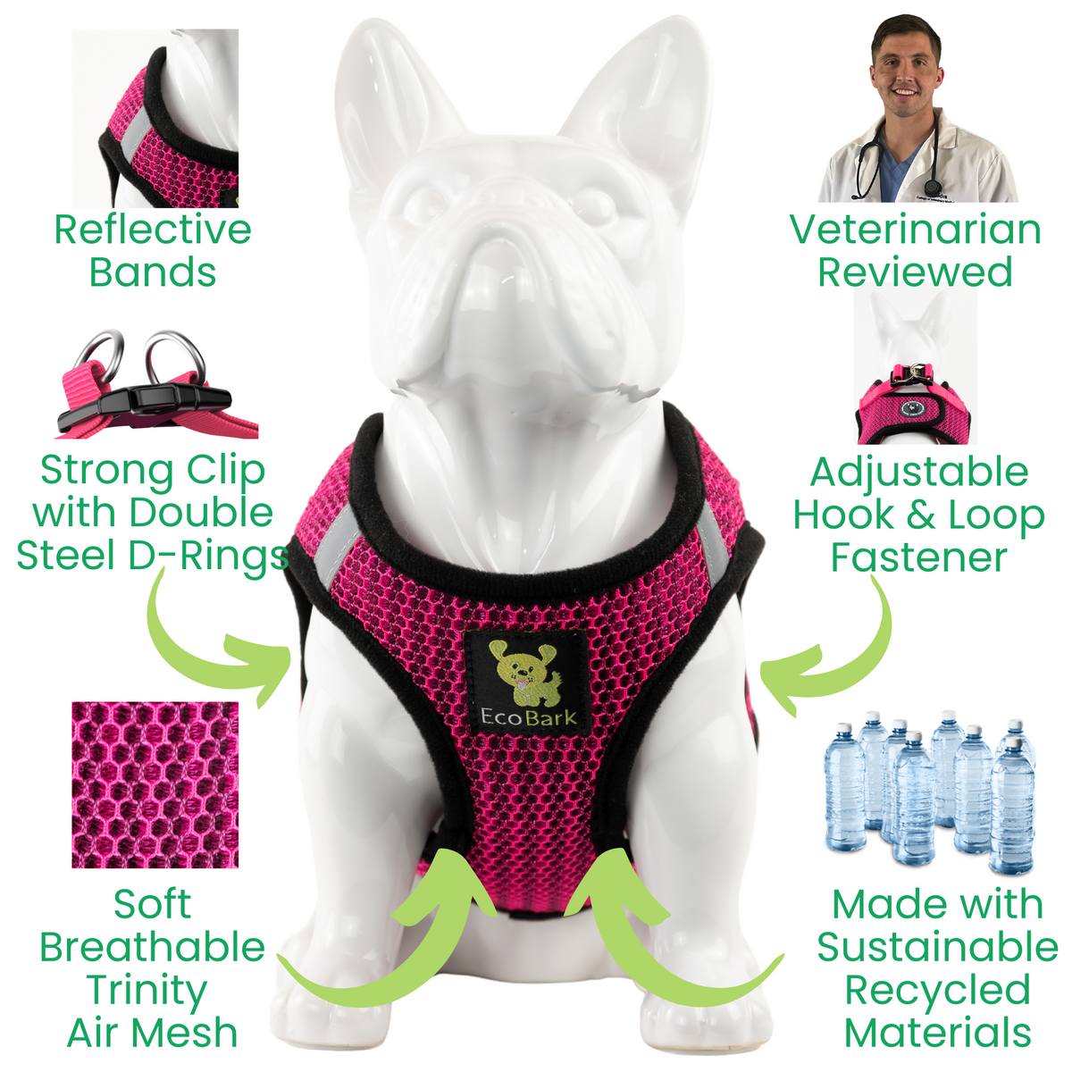 EcoBark – Fuchsia Sport Reflective Step-In Dog Harness