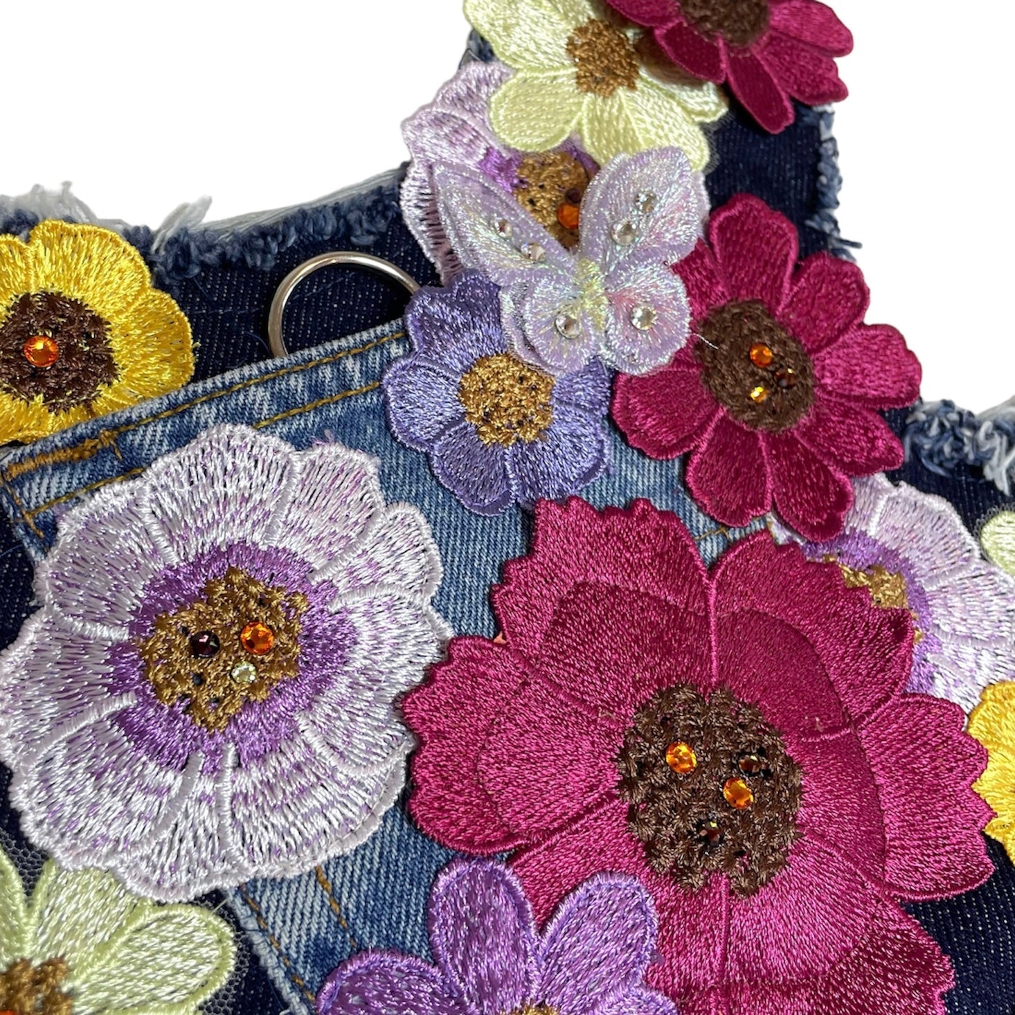 Heads or Tails Pup Plum Prosecco Bouquet Denim Dog Dress