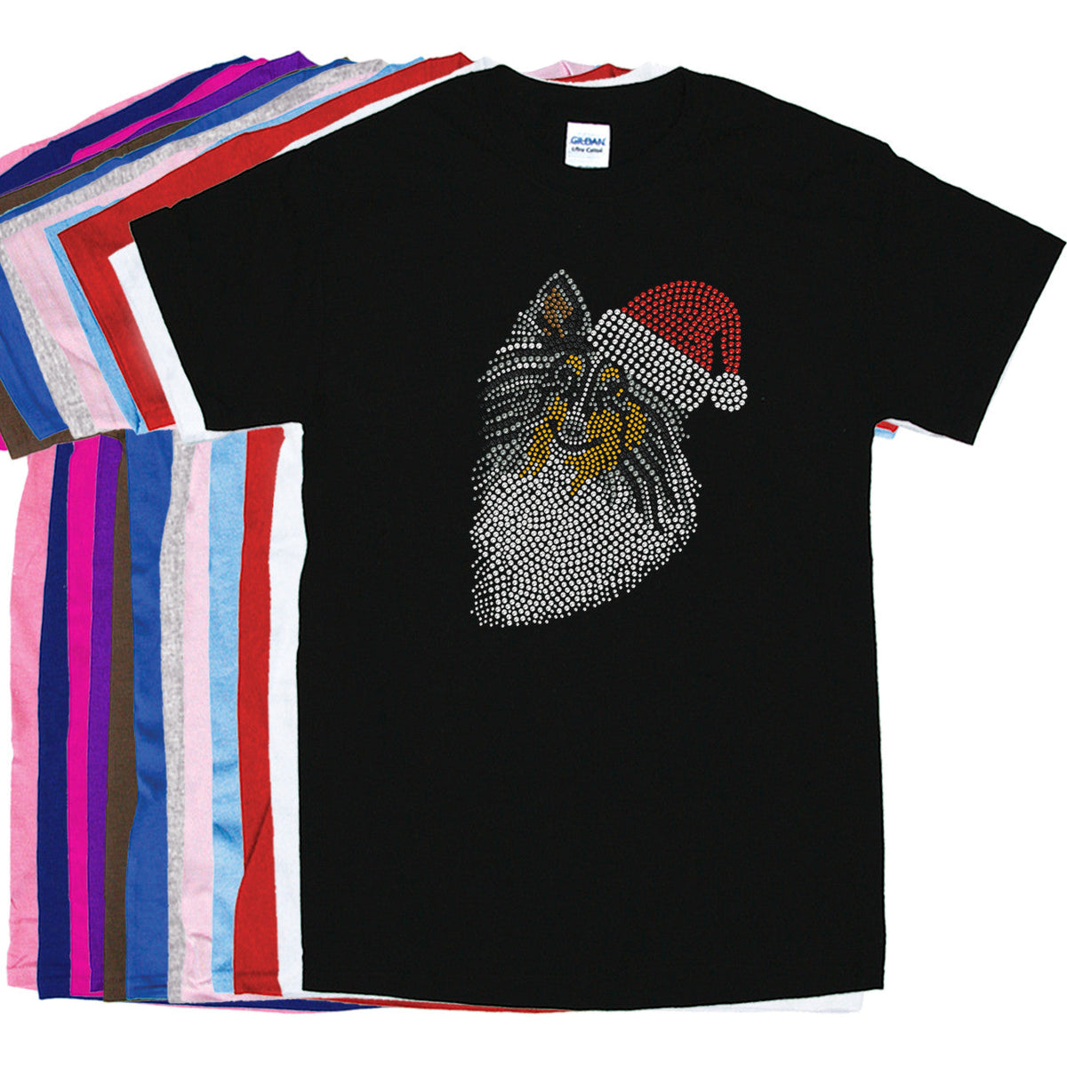Sheltie Face (Tri Color) with Santa Hat - Womens T-shirt