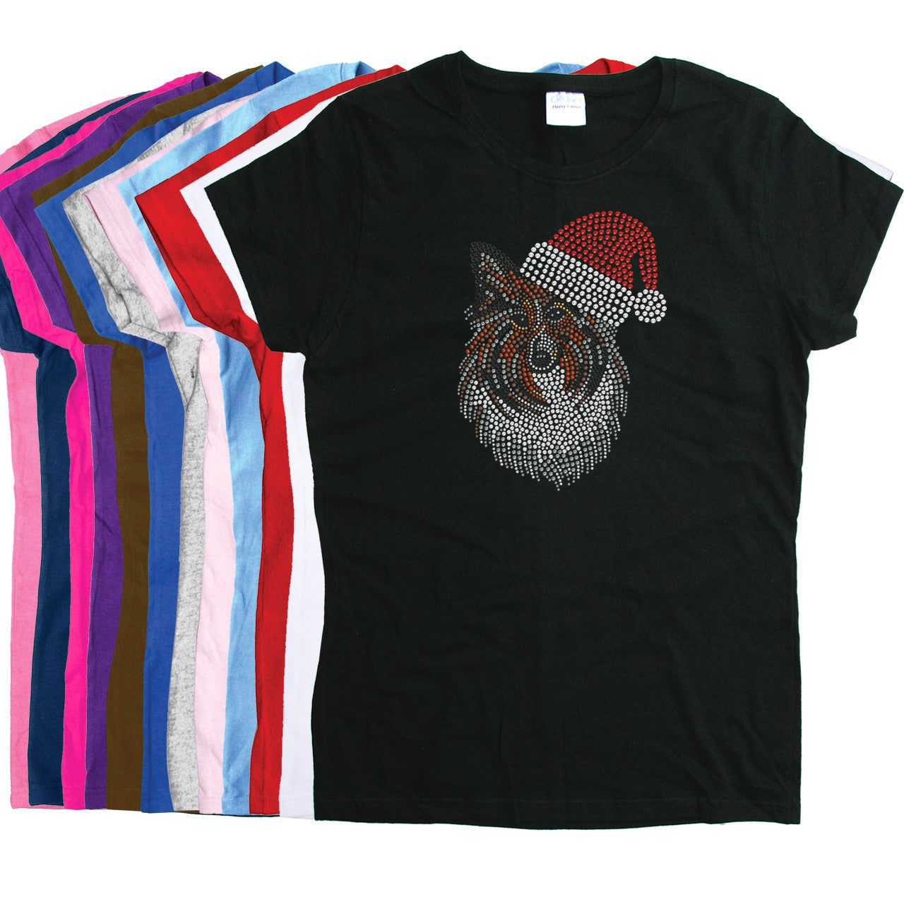 Sheltie Face with Santa Hat - Womens T-shirt