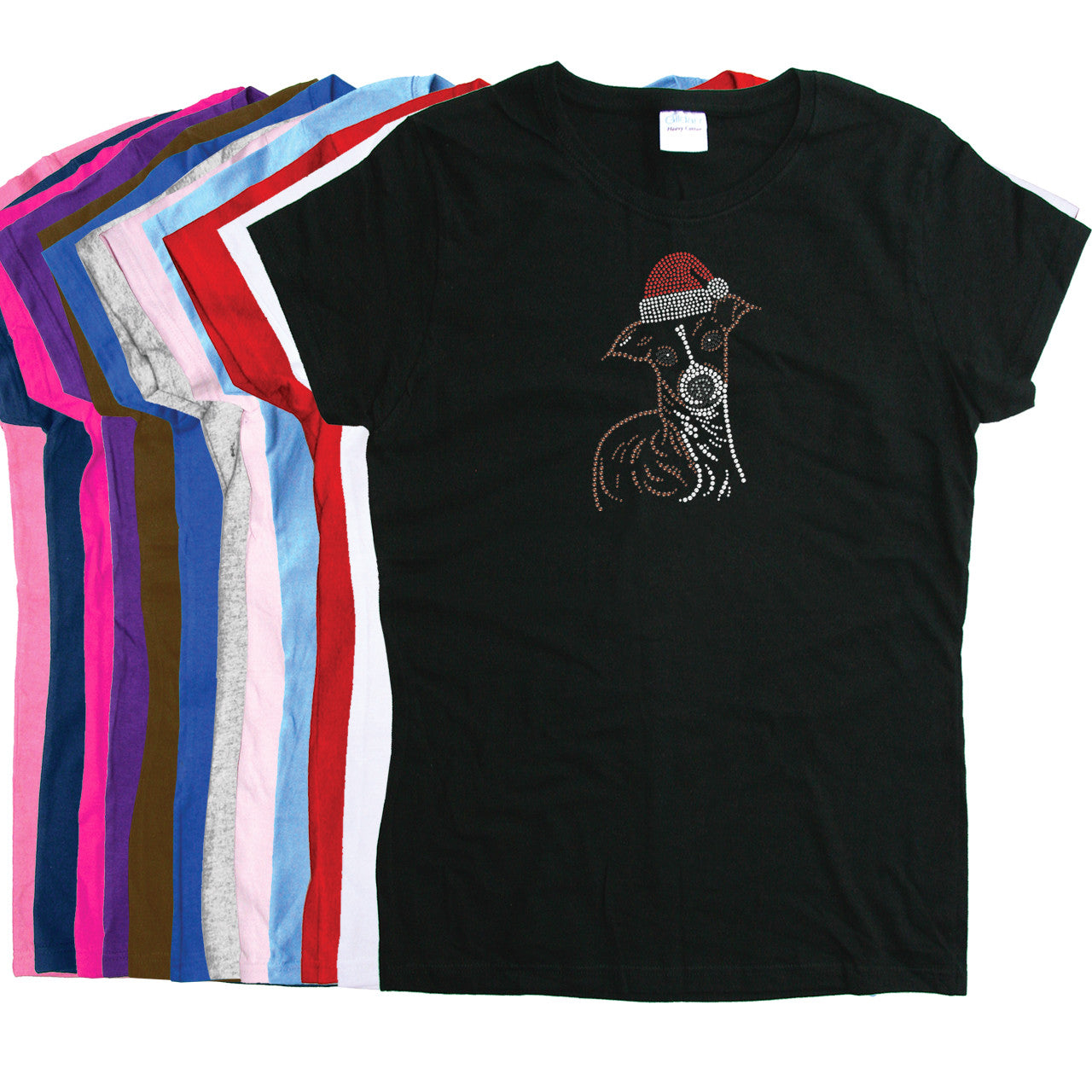 Italian Greyhound Face with Santa Hat - Womens T-shirt