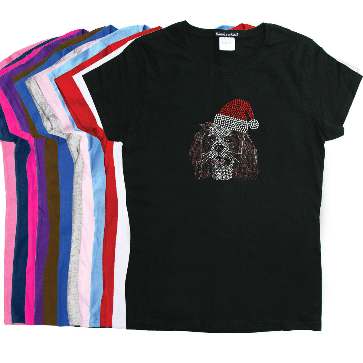 Cavalier King Charles Spaniel with Santa Hat - Womens Tee