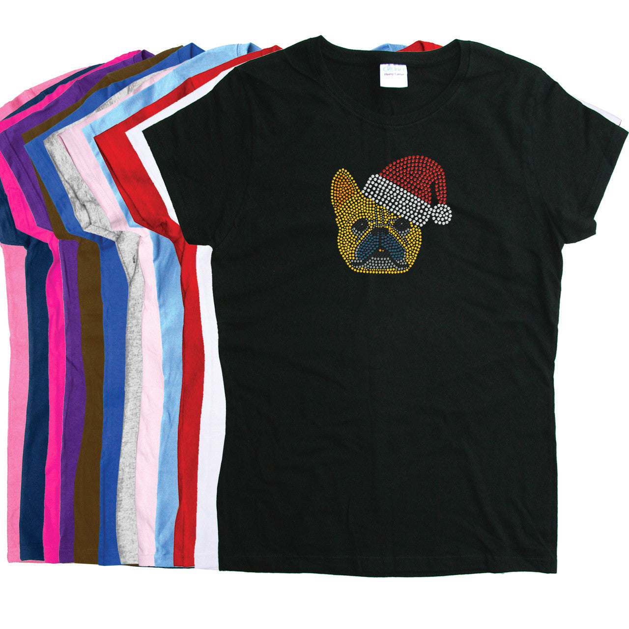 French Bull Dog with Santa Hat - Womens T-shirt