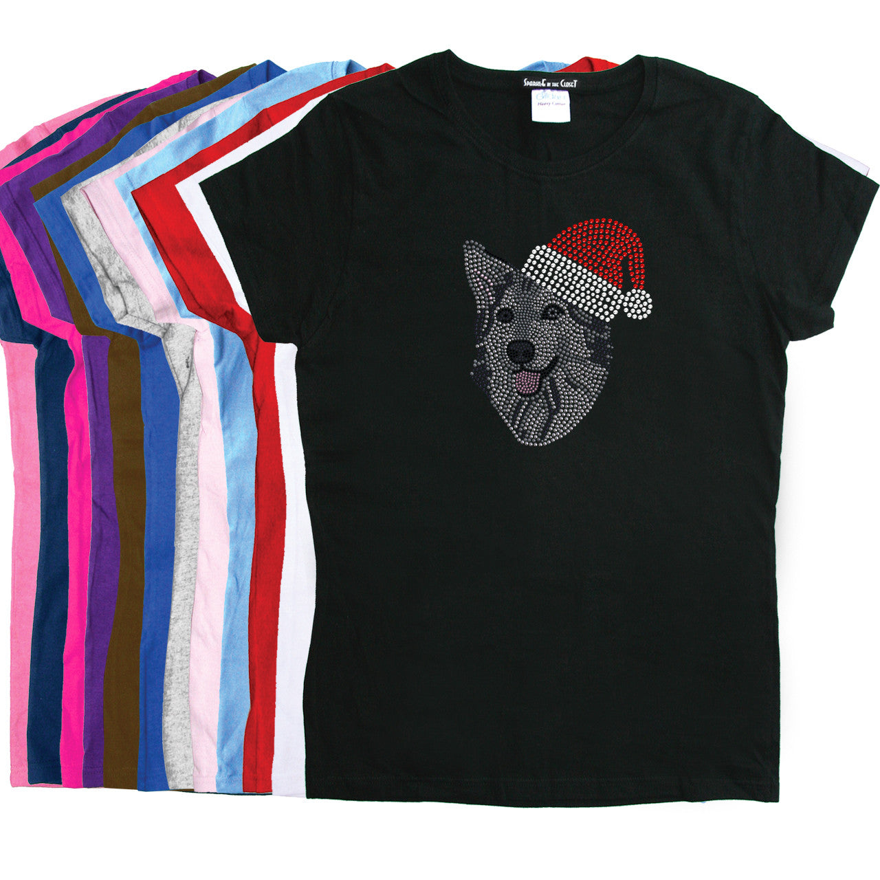 Husky/Tamaskan with Santa Hat - Womens Tee