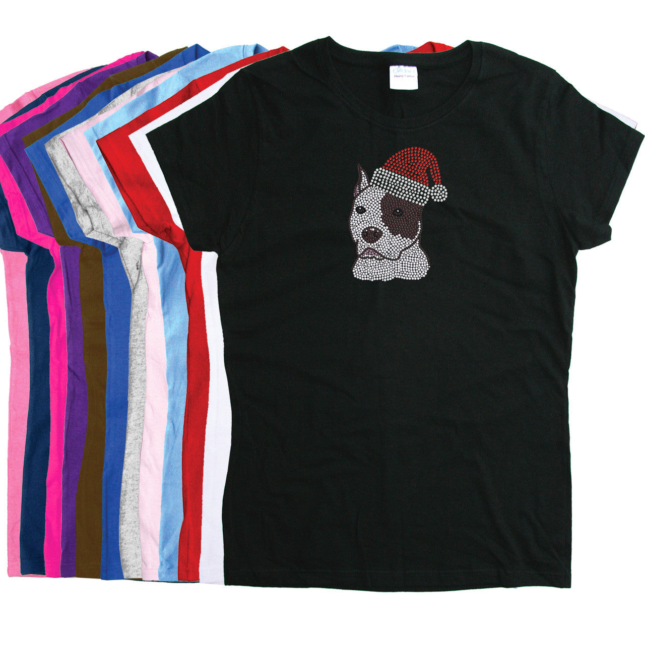 Pit Bull with Santa Hat - Womens T-shirt