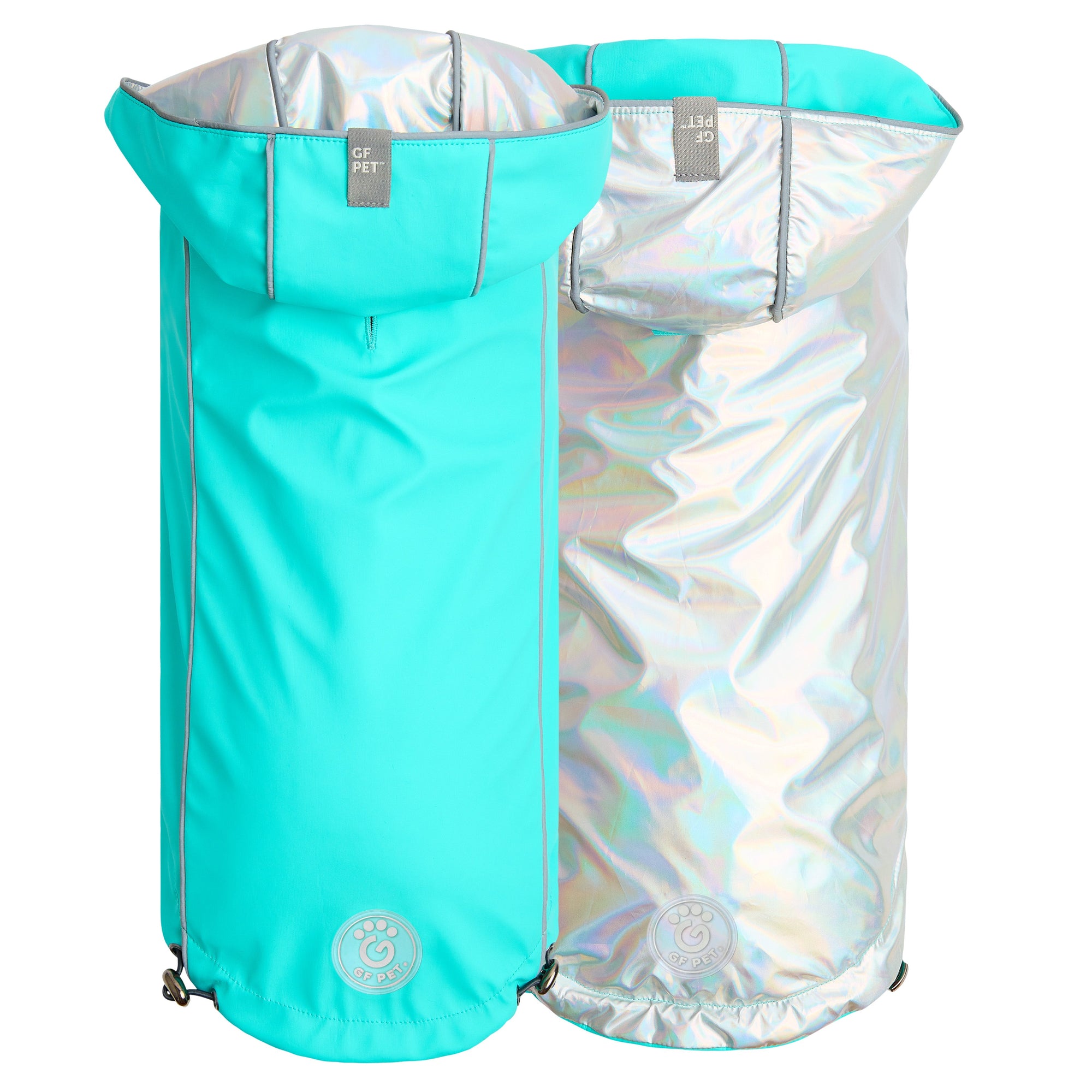 Reversible Raincoat - Neon Aqua with Iridescent premium pet product