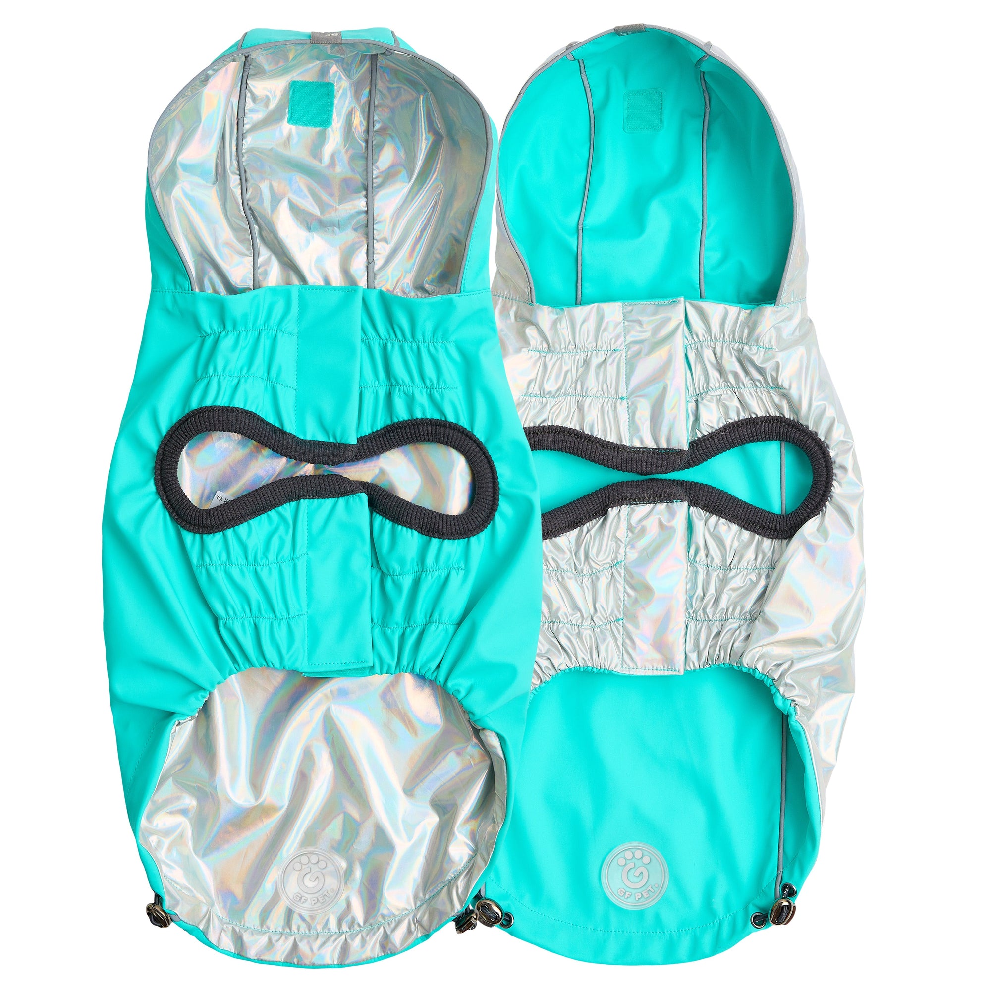 Reversible Raincoat - Neon Aqua with Iridescent premium pet product