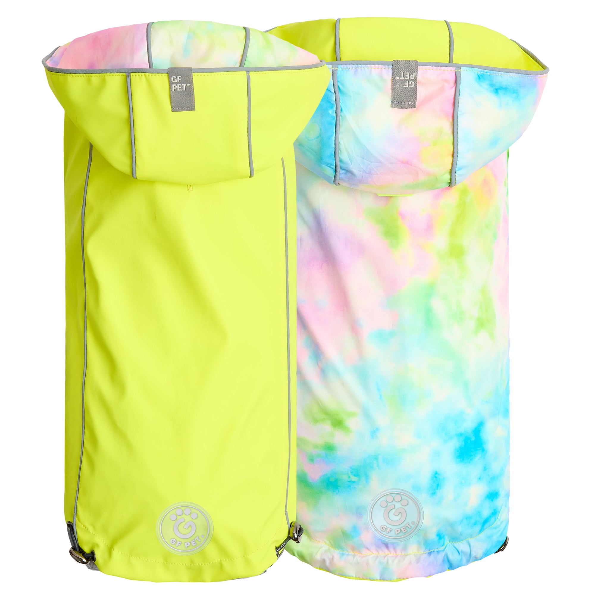 Reversible Raincoat - Neon Yellow with Tie Dye premium pet product