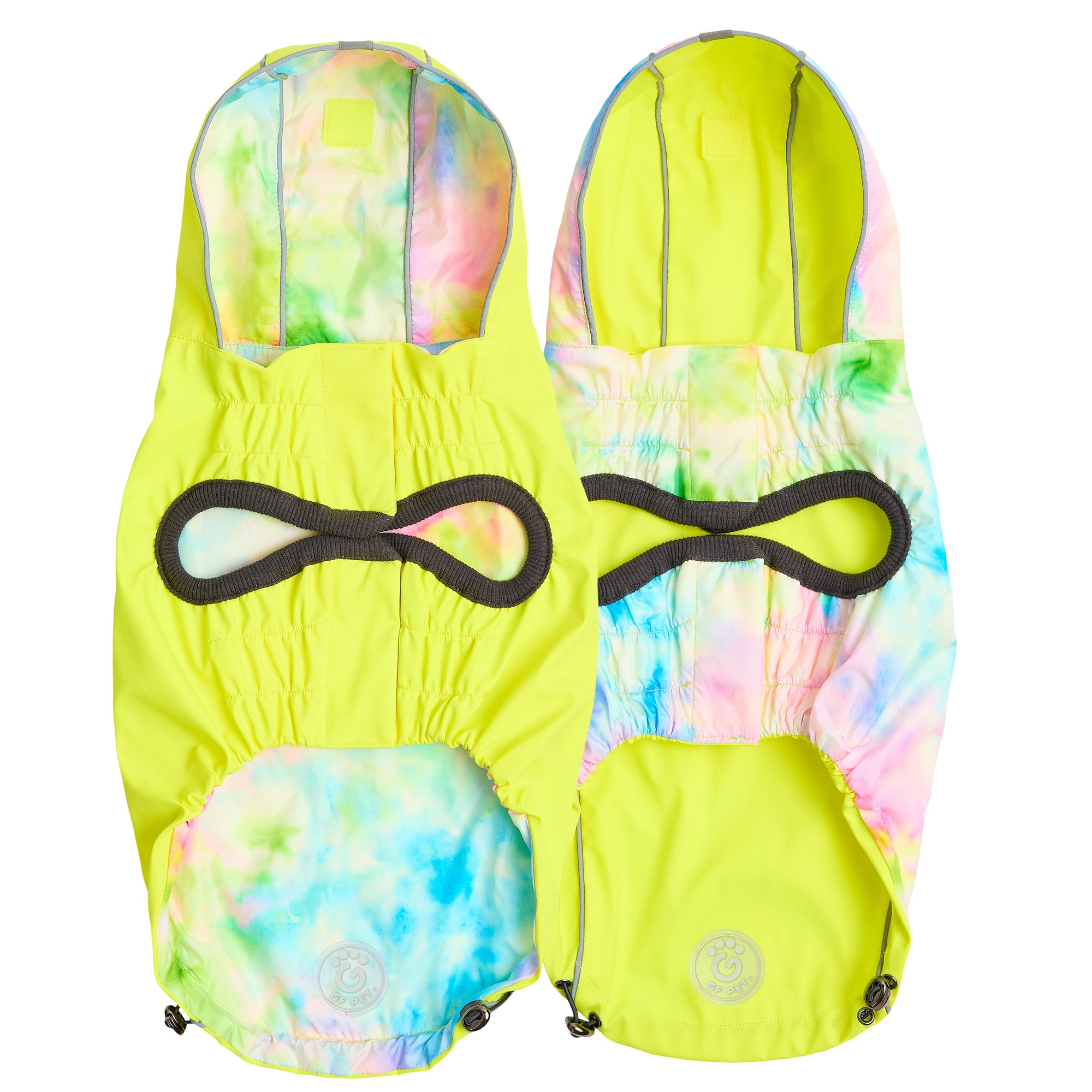 Reversible Raincoat - Neon Yellow with Tie Dye premium pet product