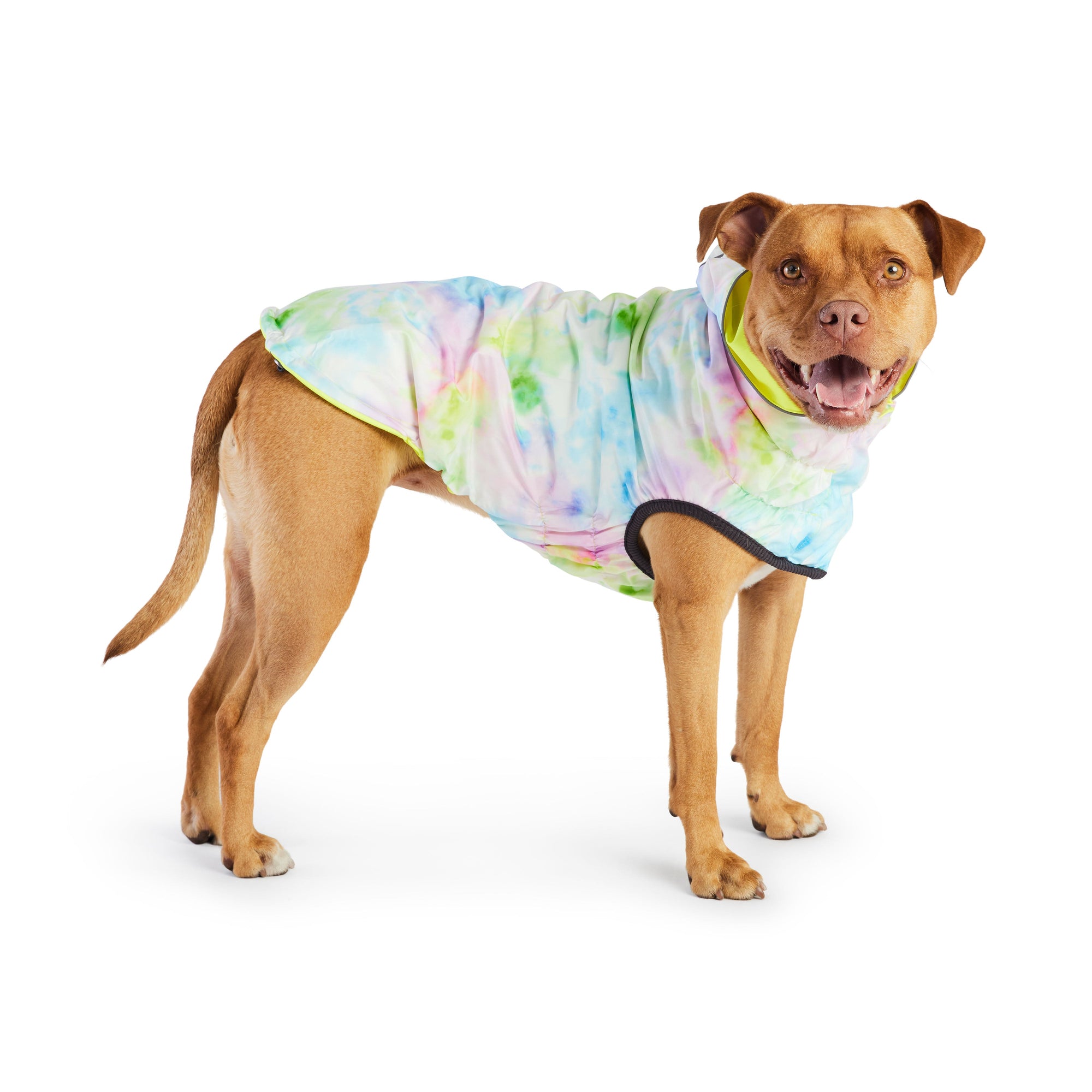 Reversible Raincoat - Neon Yellow with Tie Dye premium pet product