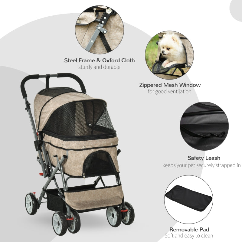 Pet Foldable Travel Carriage Stroller with Reversible Handle