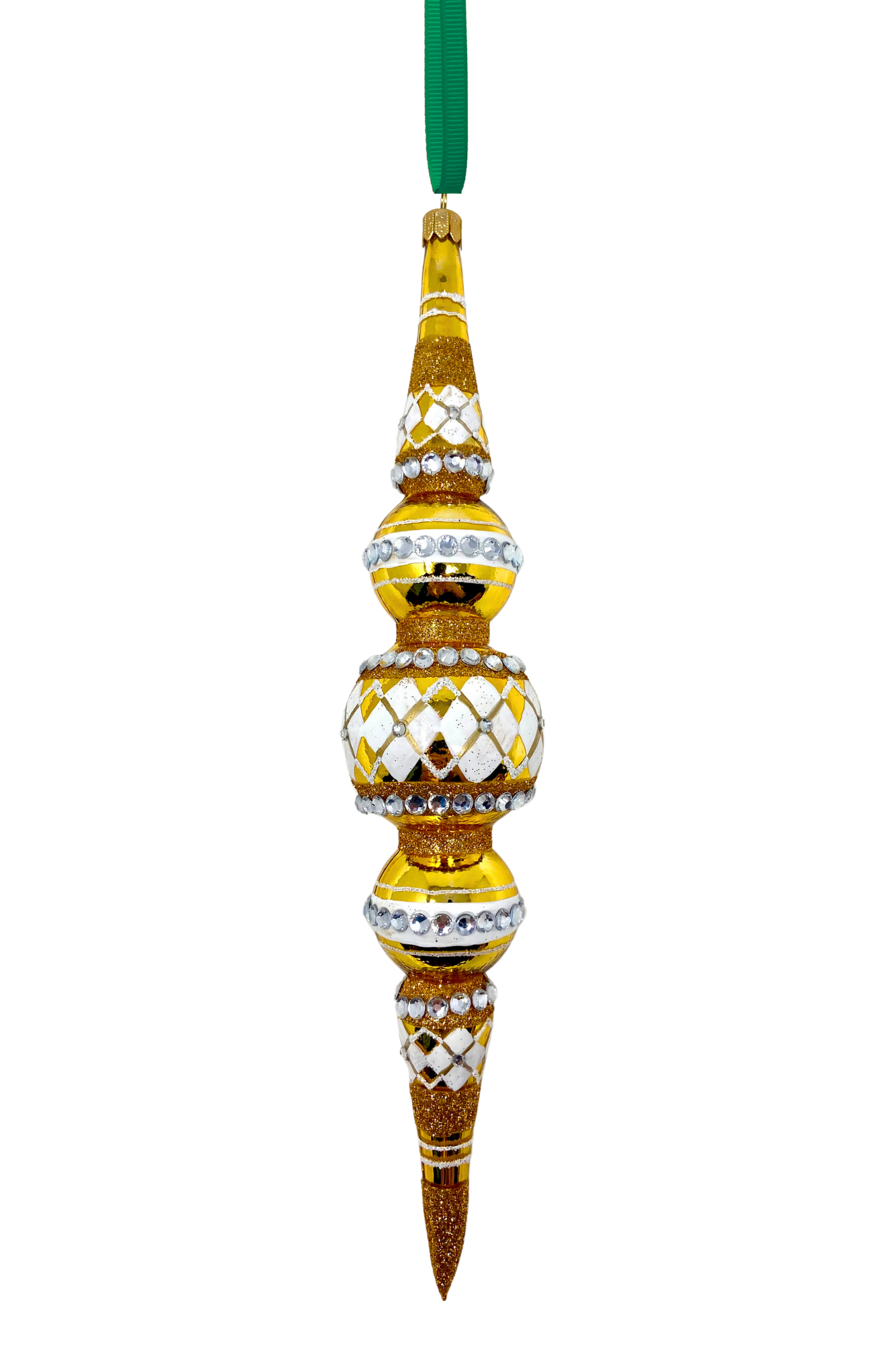 Gold Diamond Icicle Glass Ornament