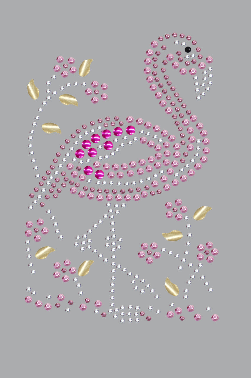 Pink Flamingo with Nailhead Flowers - Womens T-shirt