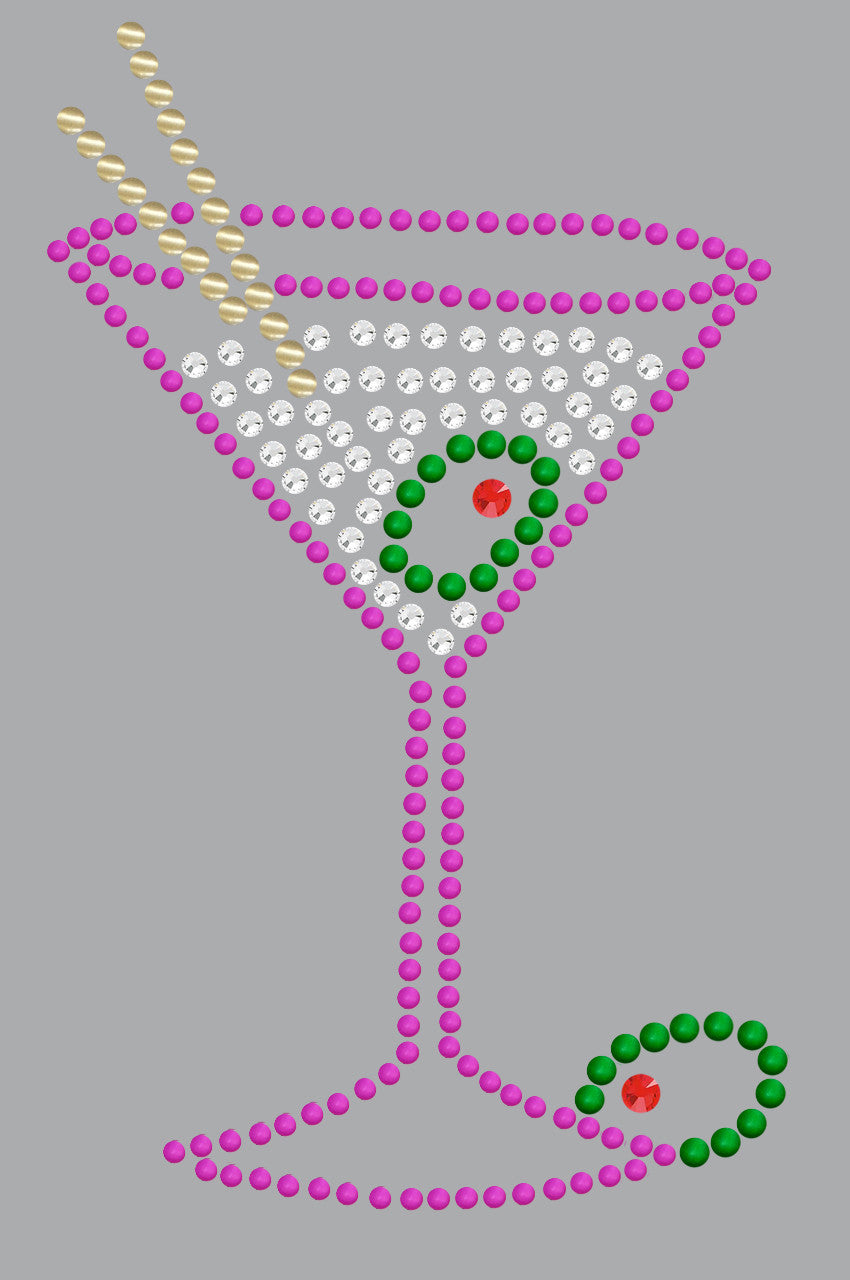 Martini (Fuchsia with Clear Rhinestones) - Women's T-shirt