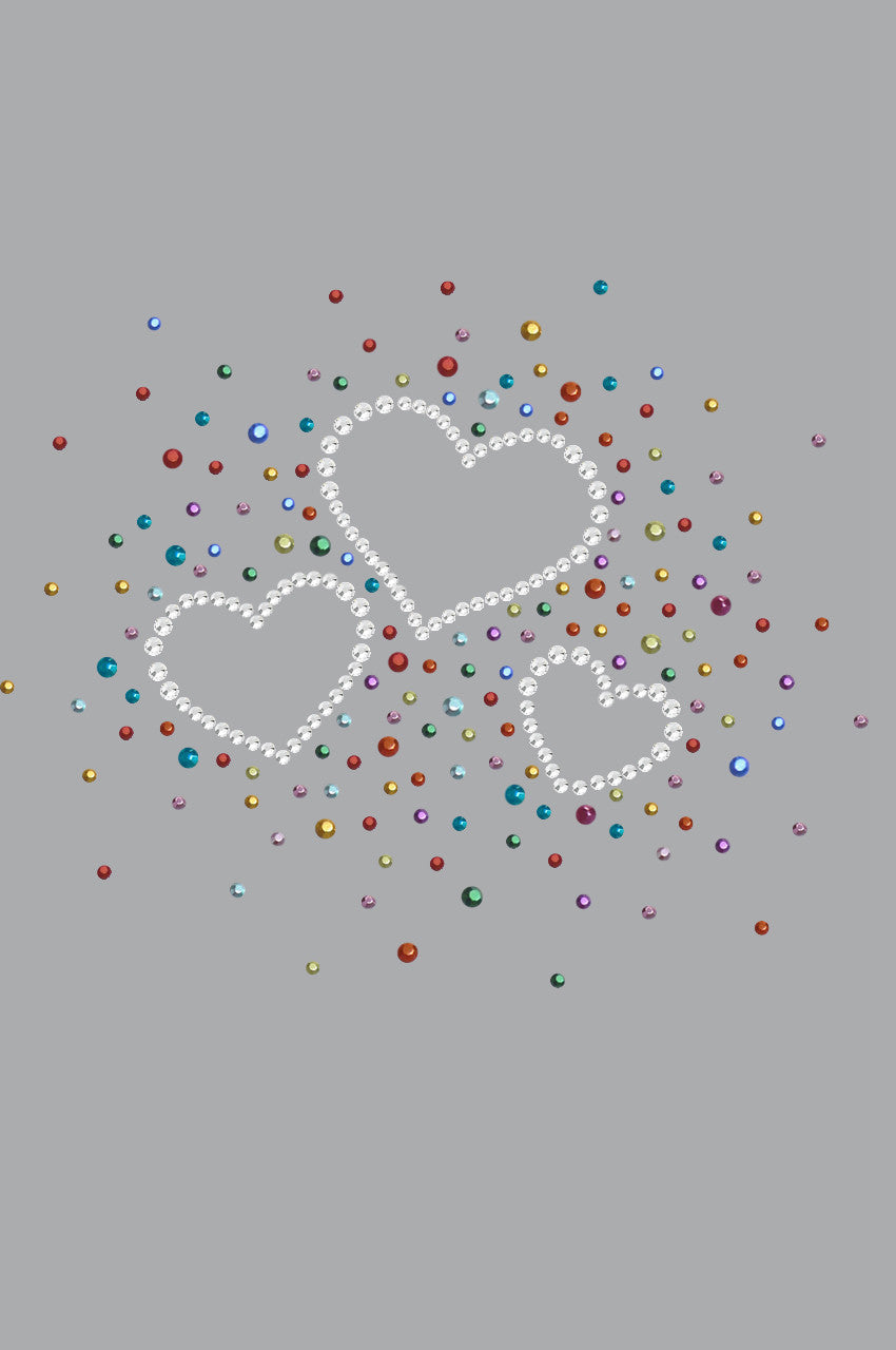 Three Hearts with Multicolored Studs - Womens T-shirt