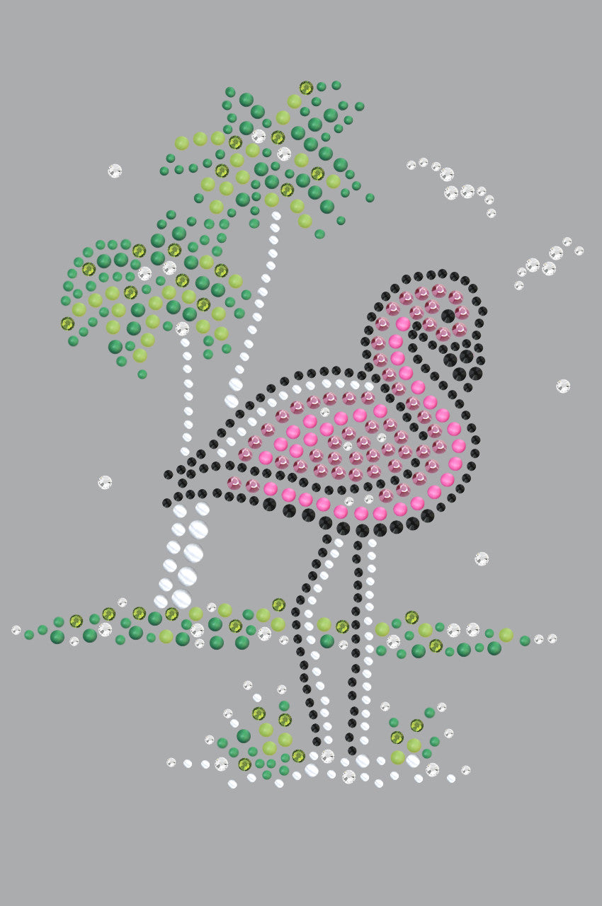 Pink Flamingo with Palm Trees - Womens T-shirt