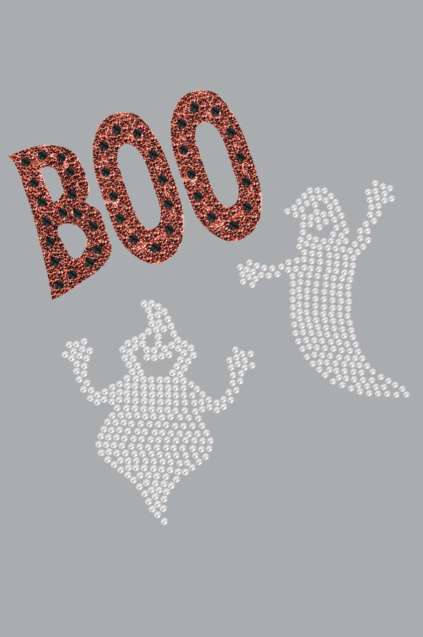 Orange Glitter Boo with Rhinestone Ghost - Womens T-shirt