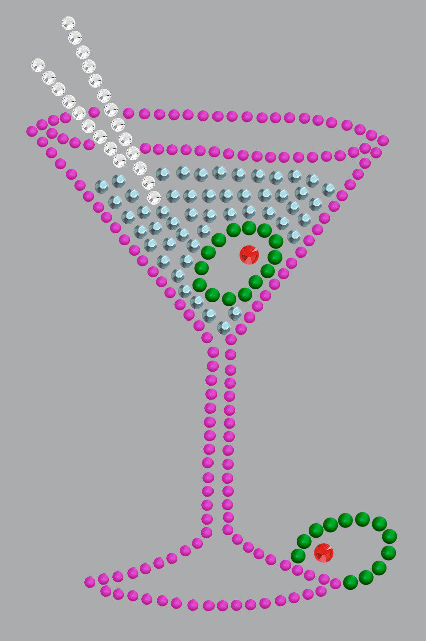 Martini (Fuchsia with Blue Rhinestones) - Women's T-shirt