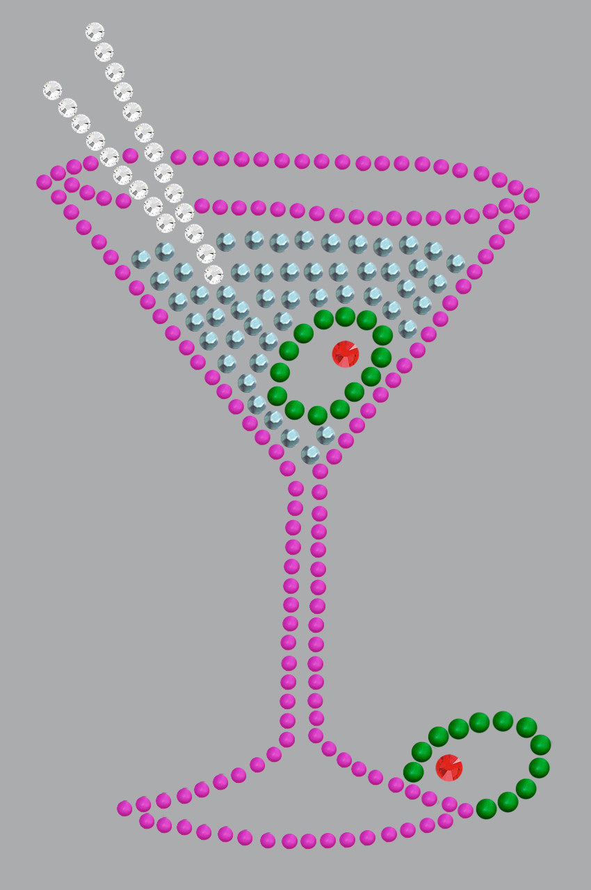 Martini (Fuchsia with Blue Rhinestones) - Womens T-shirt