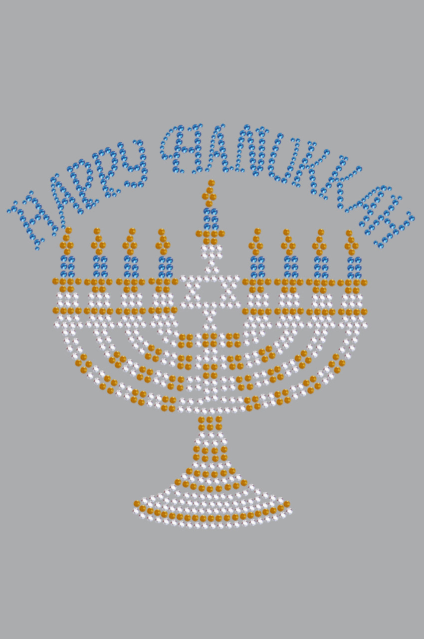Menorah - Large (Blue, Silver, & Gold) - Womens T-shirt