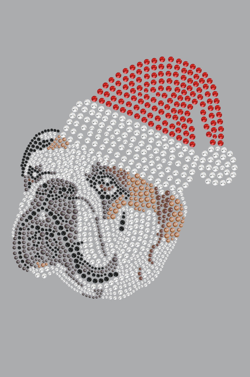 Bulldog Face (Brown) with Santa Hat - Womens T-shirt
