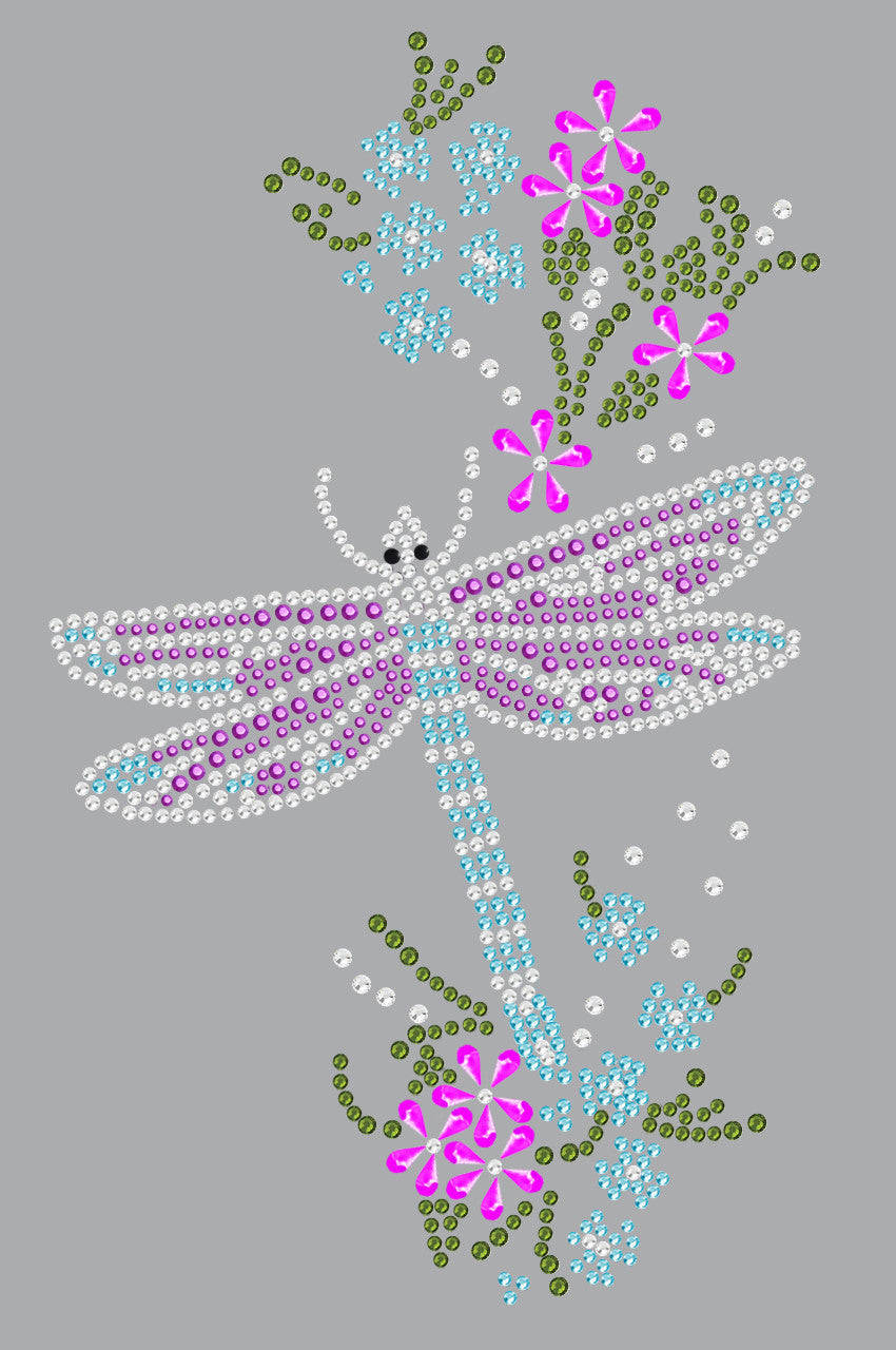 Dragonfly with Flowers - Womens Tee