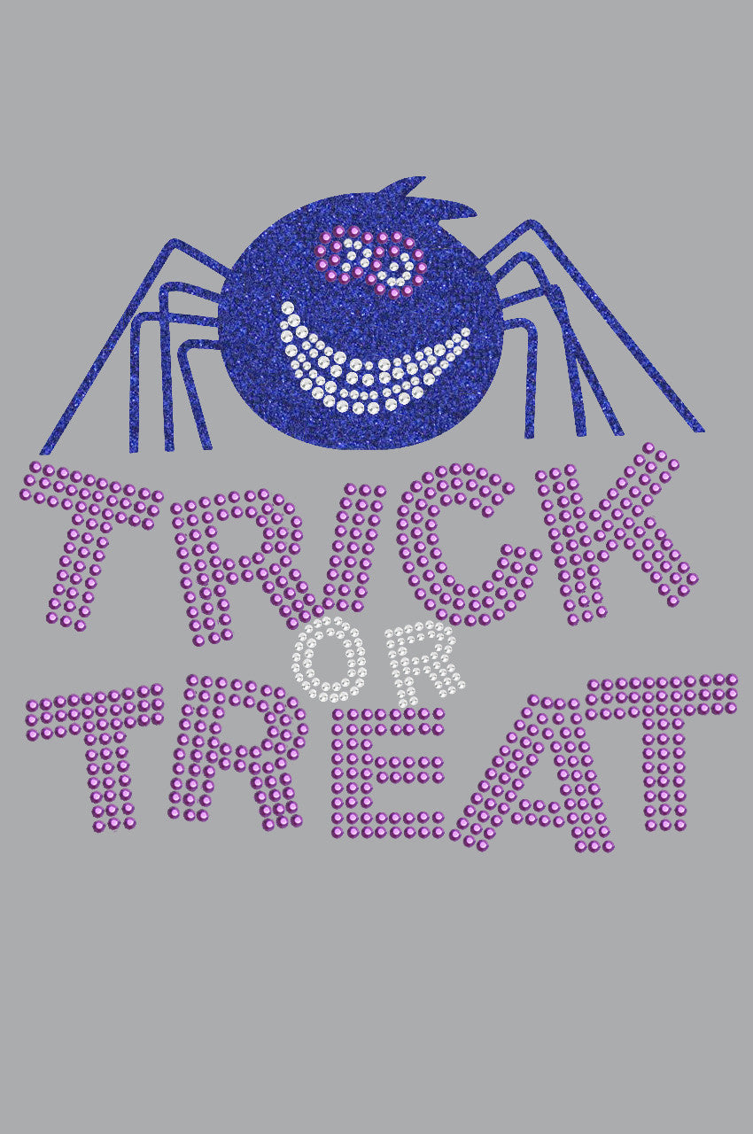 Trick or Treat with Blue Glitter Spider - Womens Tee