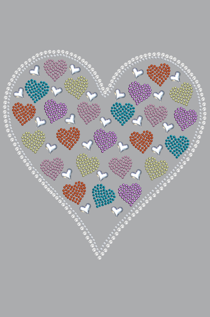 Heart with Multicolor Rhinestud Hearts - Womens T-shirt
