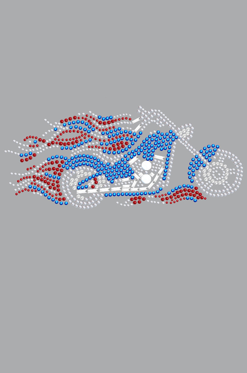 Motorcycle - Large Red, White, & Blue with Flames - Womens T-shirt