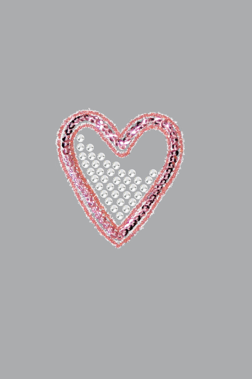 Pink Sequin & Rhinestone Heart - Womens T-shirt