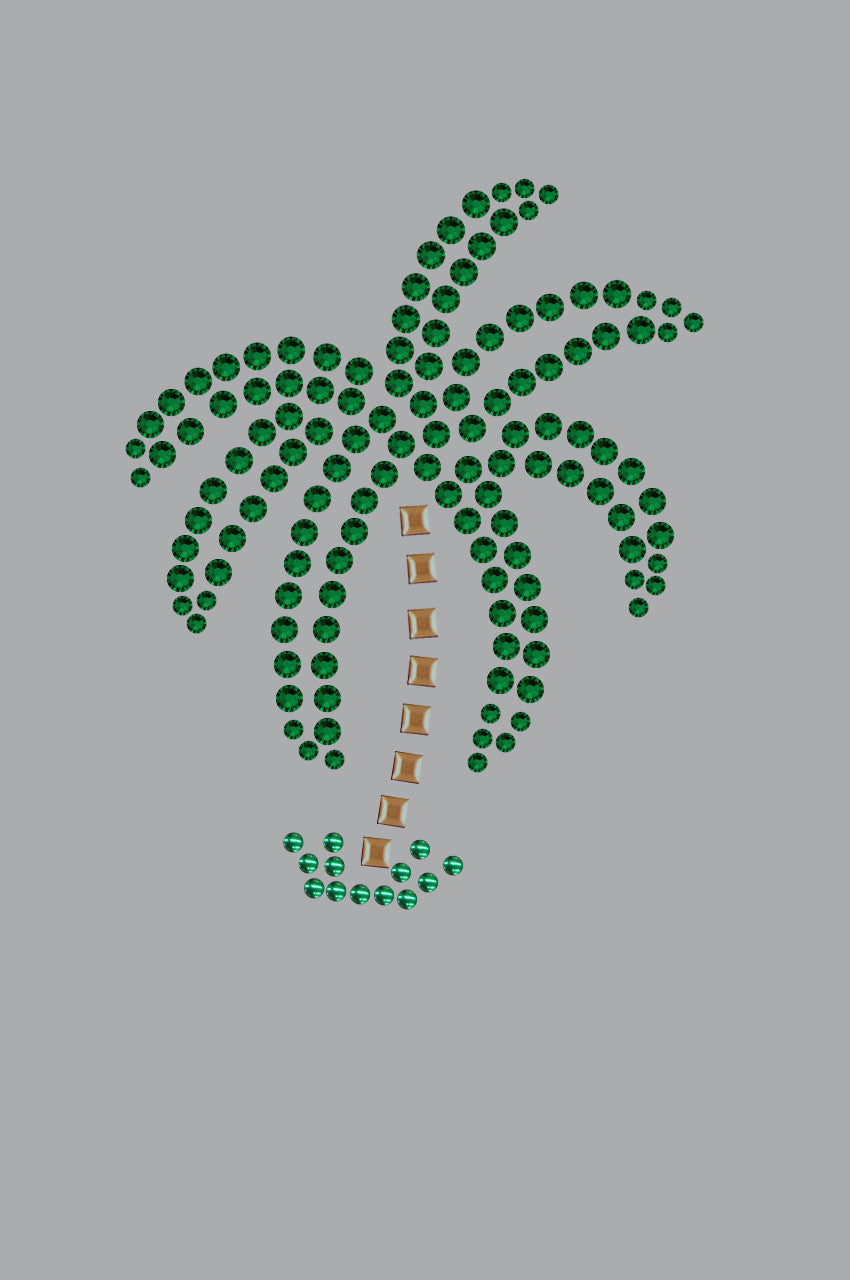 Palm Tree (Green Rhinestones - Small) - Womens T-shirt
