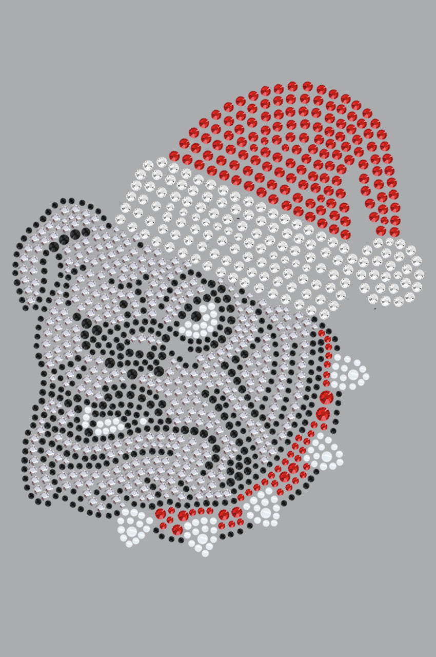 Bulldog Face (White) with Santa Hat - Womens T-shirt