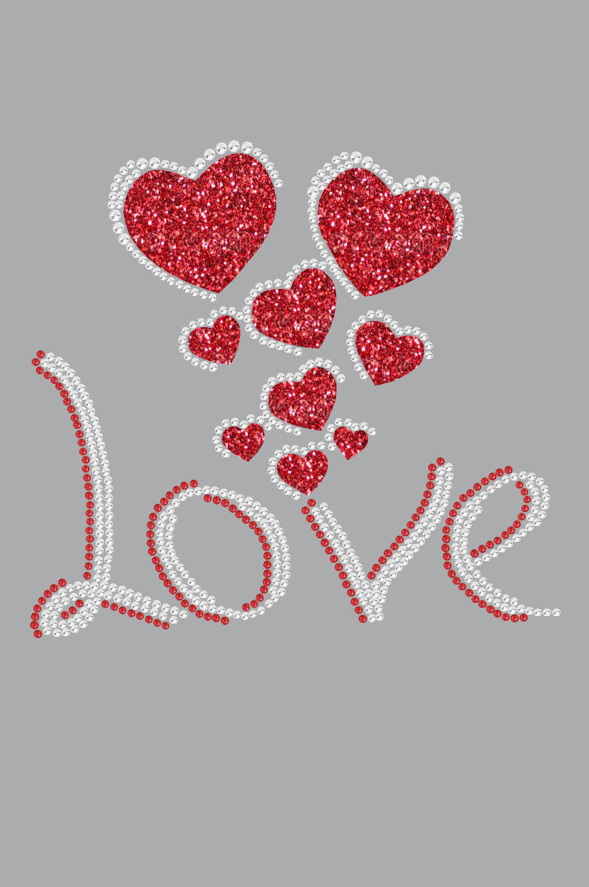Love with Red Glitter Hearts - Womens Tee
