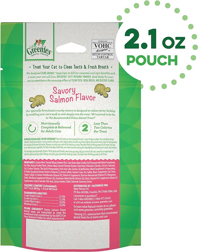 Greenies FELINE GREENIES Savory Salmon Flavored Dental Treats | HT Animal Supply