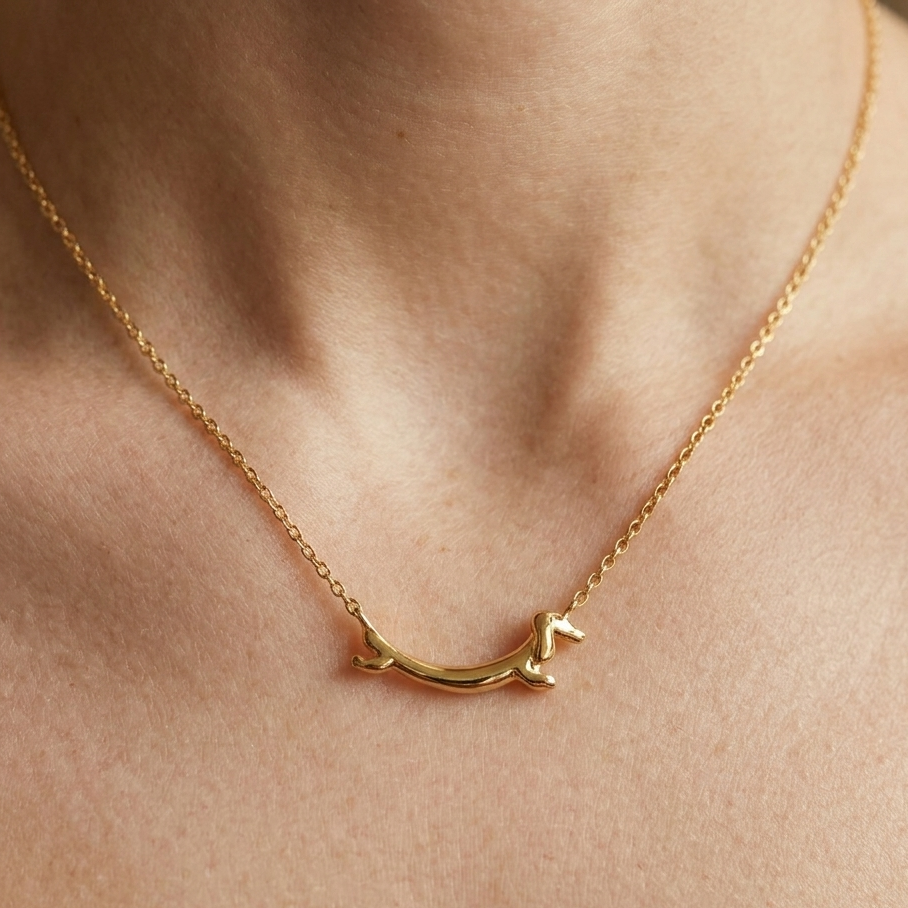 Dachshund Necklace- 925 Sterling Silver 18k Gold Plated | HT Animal Supply