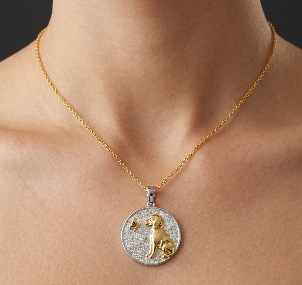 Dog Meets Butterfly Necklace- 925 Sterling Silver 18k Gold Plated