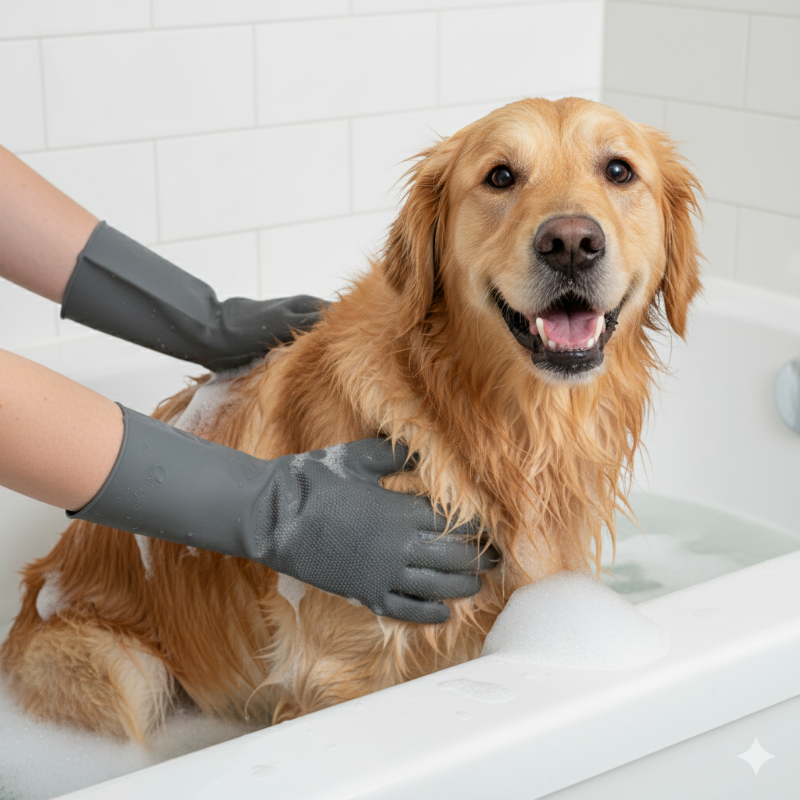 PRIDE+GROOM Silicone Dog Bath Scrubber Gloves