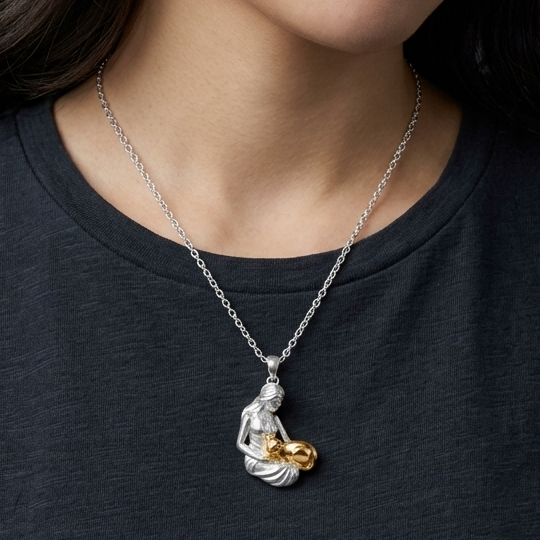 Lady and The Cat- 925 Sterling Silver Two Toned Piece