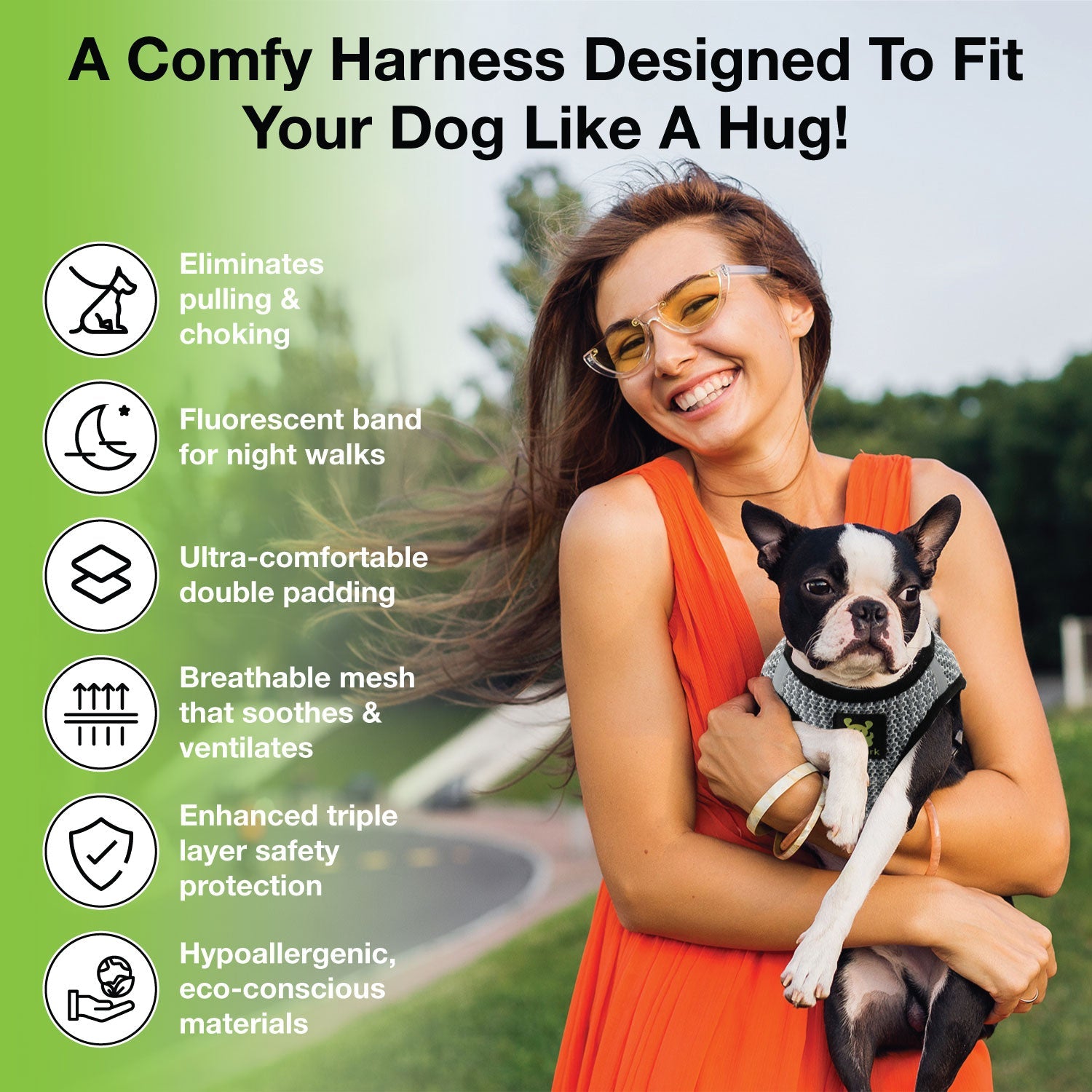 EcoBark Step In Dog Harness - Teacup & Small Breeds- Reflective Soft Mesh Harness for Teacup, Small Dogs and Puppies / Steel Gray