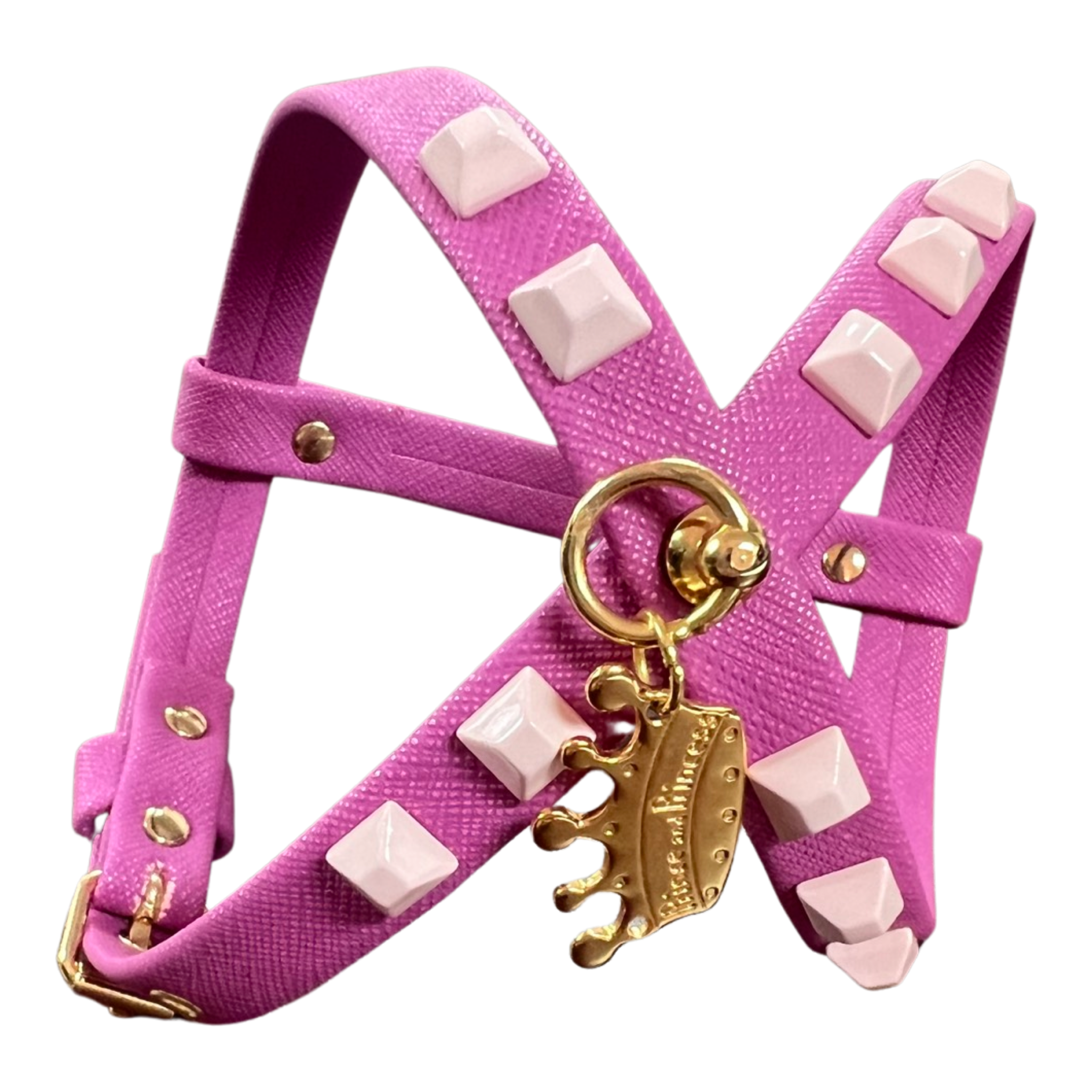 Fashion Dog Harness and Leash Set - Fuchsia with Pink Studs